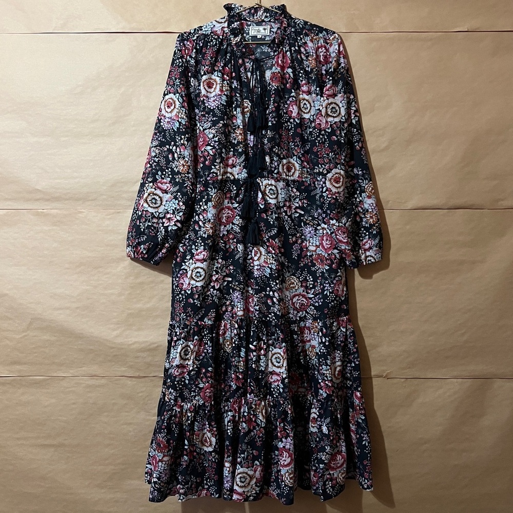 Tuckernuck | Mille Astrid Dress Tie Neck Tiered Midi Dress Bloomsbury Size S